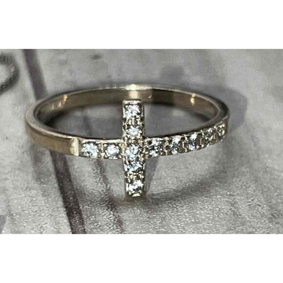 Sterling Silver Necklace & Ring Set Cross Pendant Christian GUC marked crystal - Picture 13 of 16